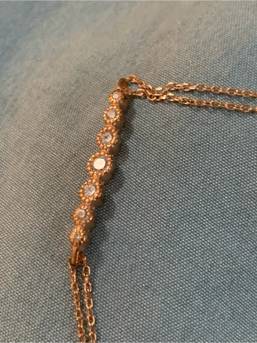Rose Gold Diamond Bracelet with Multi-Stone Bar and Double Chain